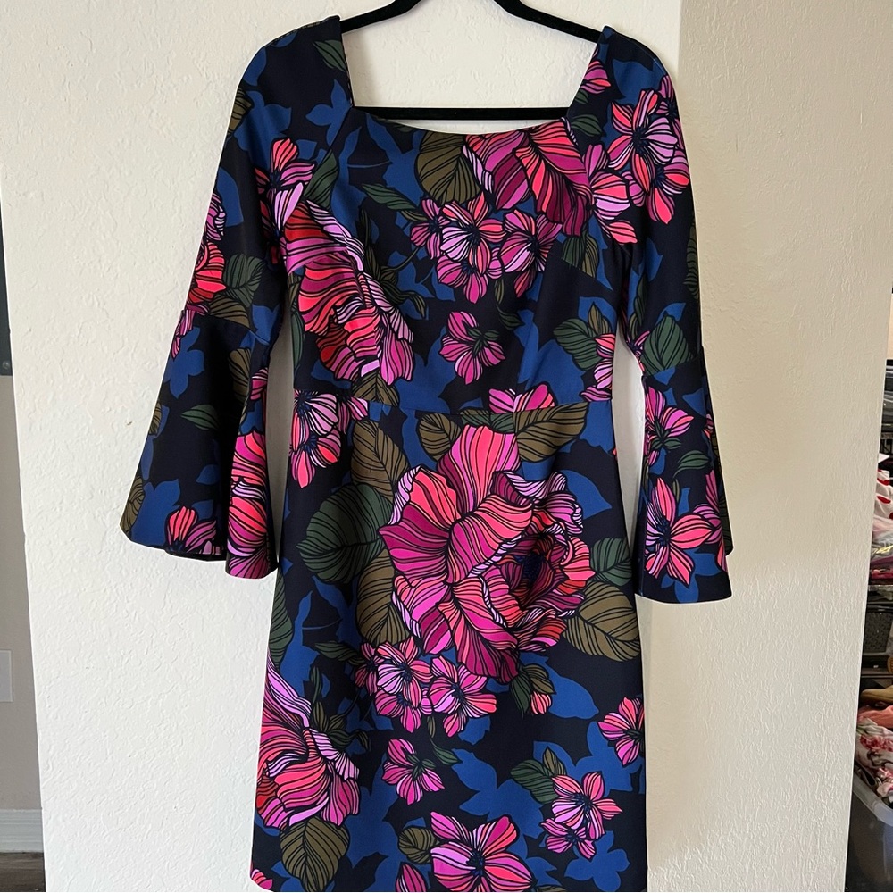 Trina Turk Miley Square Neck Bell Sleeve Dress Size XS